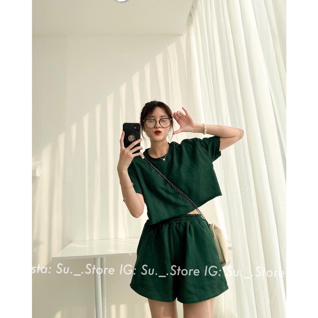 Set áo thun da cá croptop kèm quần S333 SUSTORE