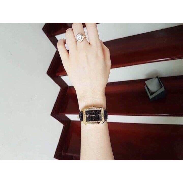 (Giá Sỉ) Đồng hồ thời trang nữ Huans H110 dây da, kiểu dáng mặt vuông đính cao cấp mẫu mới