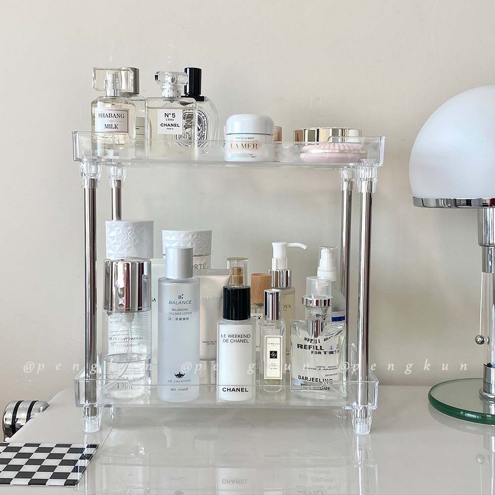 Kệ Đựng Mỹ Phẩm Hai Tầng Cỡ Lớn Trong Suốt Chống Thấm Nước Phong Cách ins Đơn Giản Cho Phòng Tắm/Phòng Ngủ