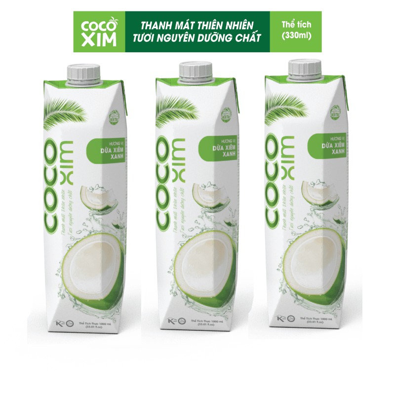 COMBO 3 Hộp Nước dừa Cocoxim đóng hộp Cocoxim Xanh dung tích 1000ml/Hộp