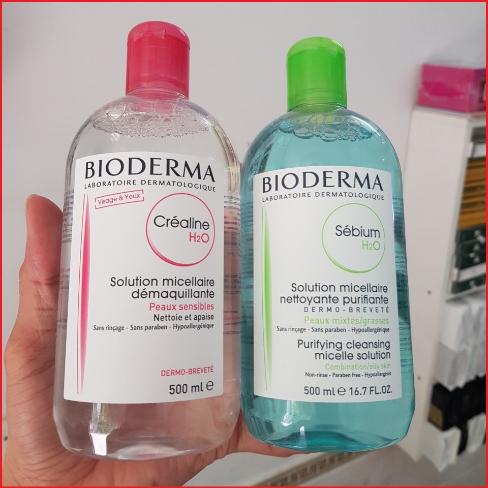 Nước tẩy trang Bioderma H2O 500ml hồng - xanh, tẩy trang cho da mặt - Baphouse Cosmetic