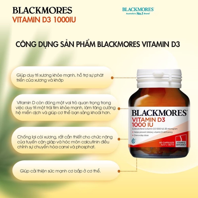 Viên uống Vitamin D3 Blackmores hàm lượng 1000IU