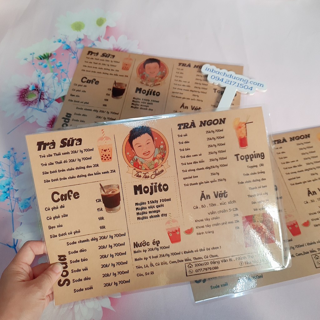 Combo quán trà sữa -menu bìa dày-phiếu tích điểm-dấu tích điểm - In Bạch Dương