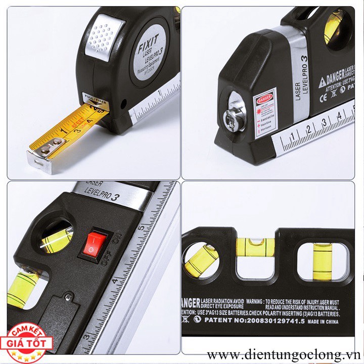 Thước Nivo, Căn Mực Laser Thước Kéo 2,5M 4in1 Laser Level Pro 3