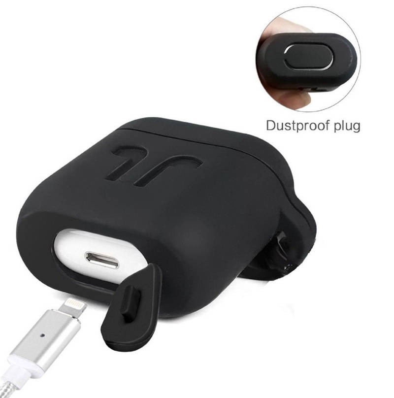 For Apple Airpods Accessories Silicone Cover Case+Anti Lost Strap Holder+Carabiner 4 In 1(Black)