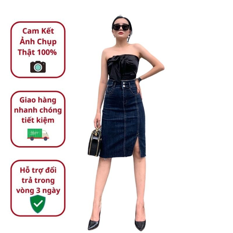 Chân váy jean chữ A dáng dài, cạp cao co giãn 4 chiều, nâng mông, màu sắc cực đẹp | BigBuy360 - bigbuy360.vn