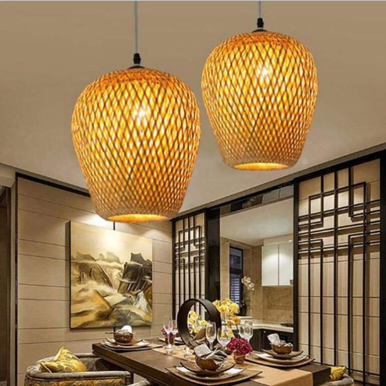Tre tự nhiên- Đèn mây tre dáng nhót thanh tao -Mây tre đan việt