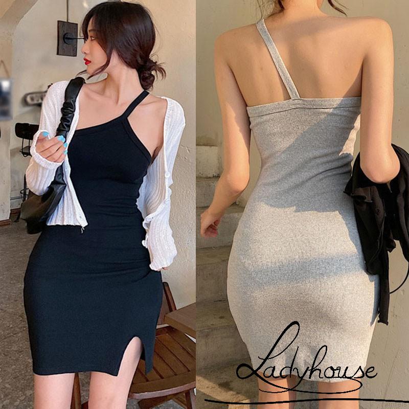 Đầm không tay một mảnh màu xám/đen gợi cảm cho nữ