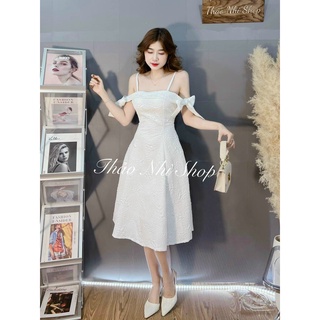 ĐẦM MIDI XỐP TRỄ VAI NƠ