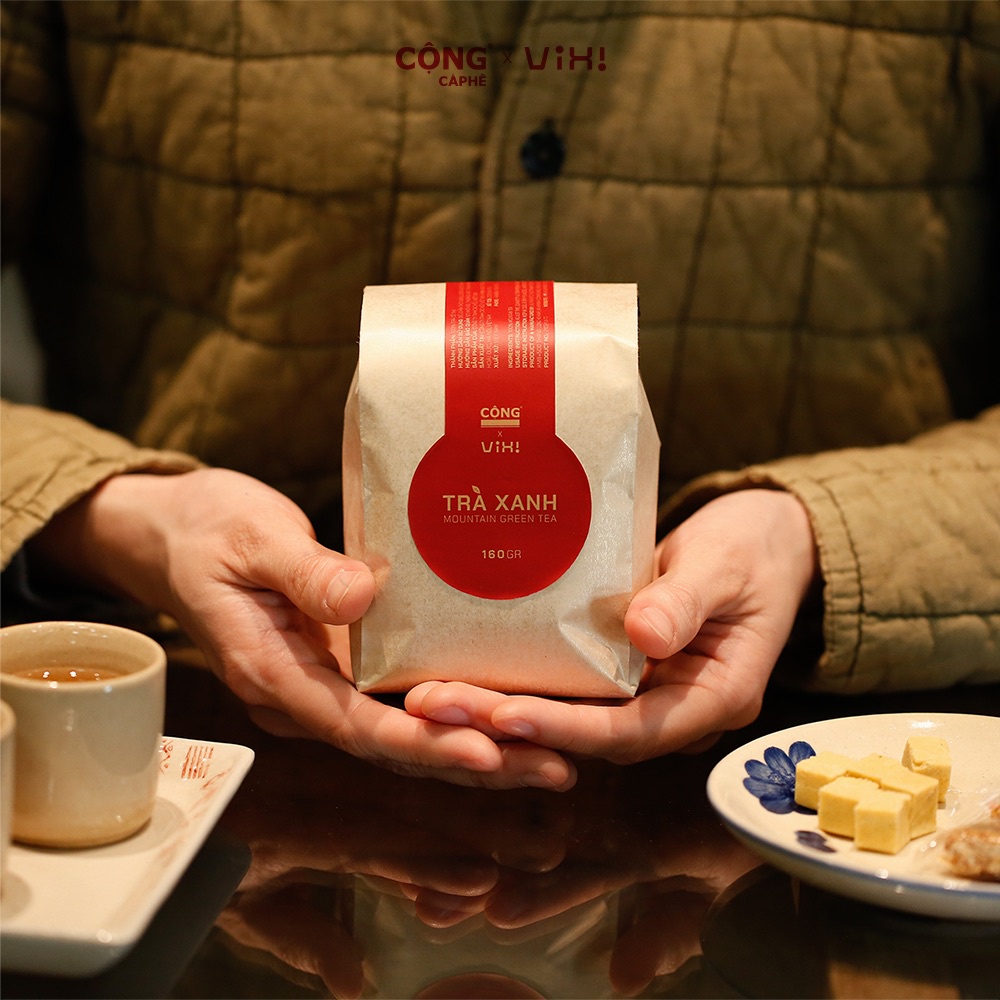 Trà xanh cổ thụ Cộng Cà Phê x ViXi 160 gram kèm 1 tép cafe túi nhúng 10gr