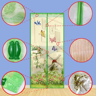 Rèm cửa chống muỗi có nam châm in tranh vẽ phong cảnh cối xay gió