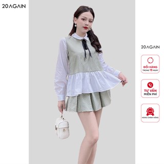 Áo sơ mi dài tay phối thân nơ cổ - 20Again ASA0760
