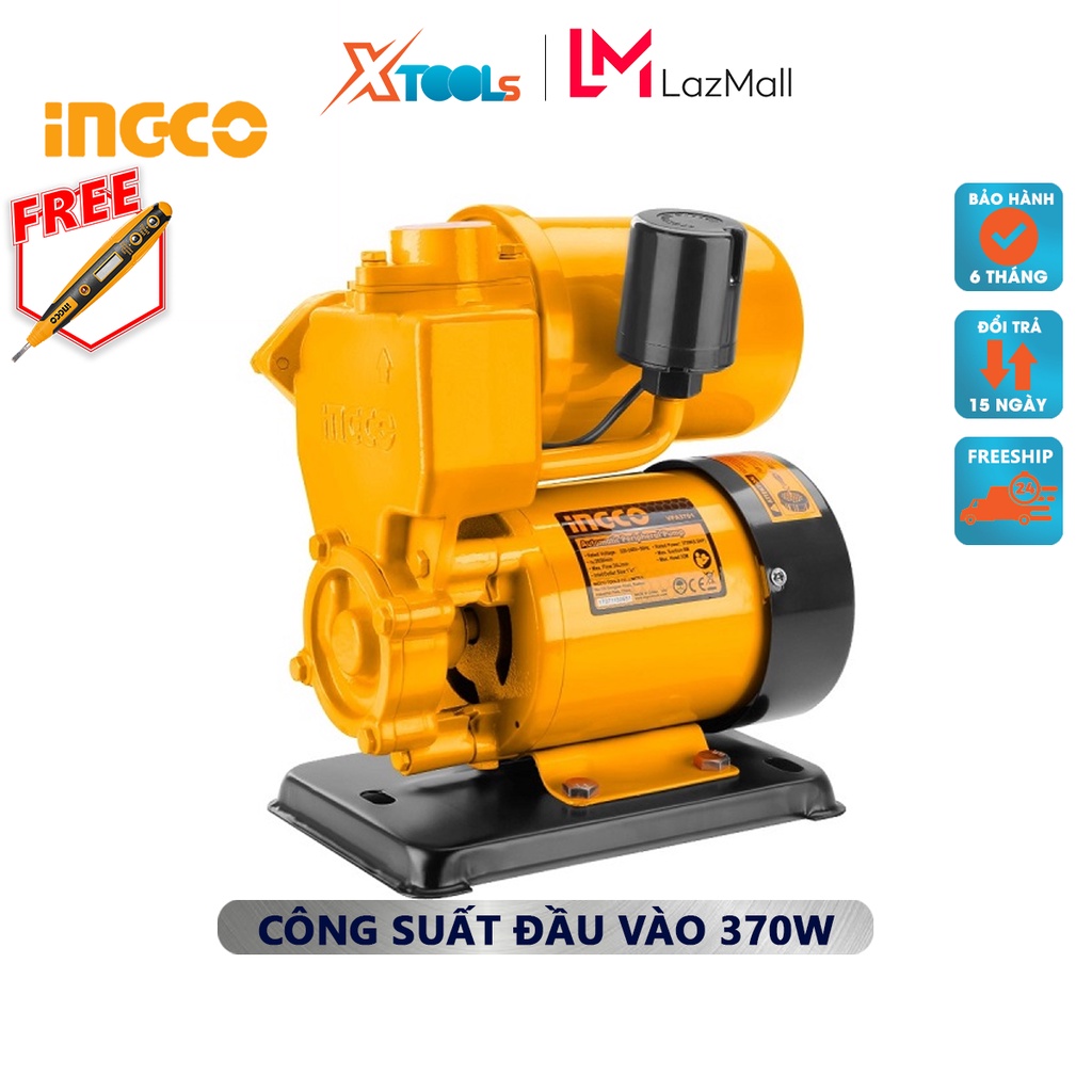 Máy bơm nước INGCO VPA3701 Máy bơm nước tăng áp Điện thế: 220-240V~50Hz Công suất 370W(0.5HP) Chiều cao bơm tối đa 32 m