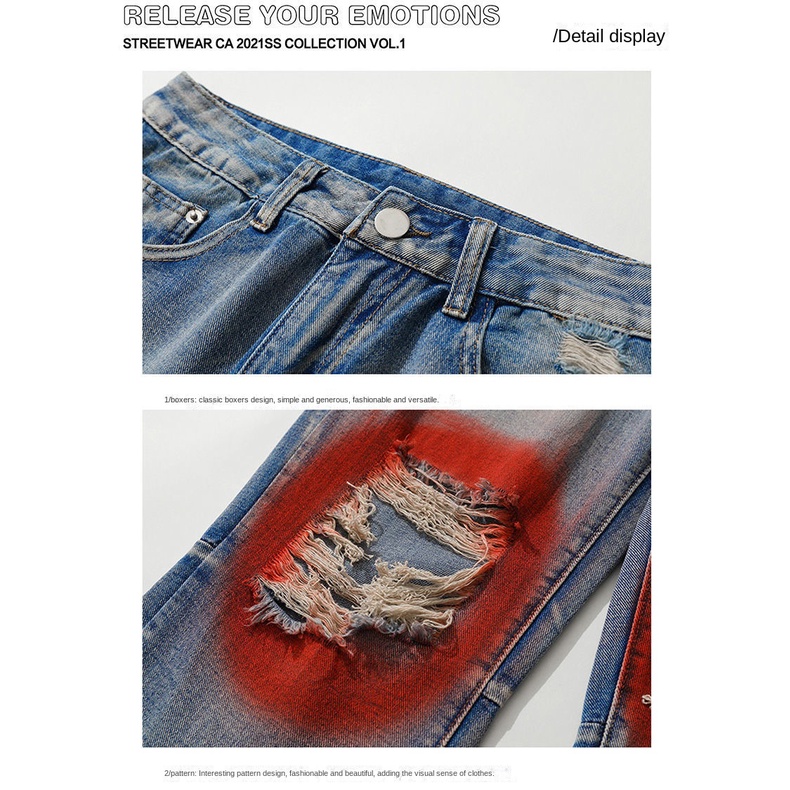 Quần Jeans Dài Phối Vết Rách Cá Tính Cho Nam