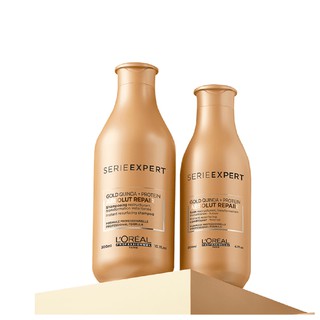Cặp dầu gội, dầu xả phục hồi tóc khô xơ, hư tổn Loreal Serie Expert Gold Quinoa + Protein Absolut Repair 300ml / 200ml