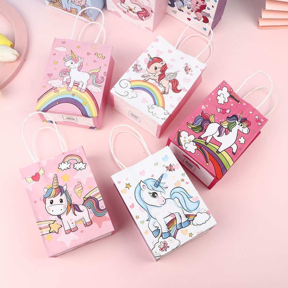 Set 6 Túi Giấy Đựng Bánh Kẹo Hình Kỳ Lân Dễ Thương Đa Năng