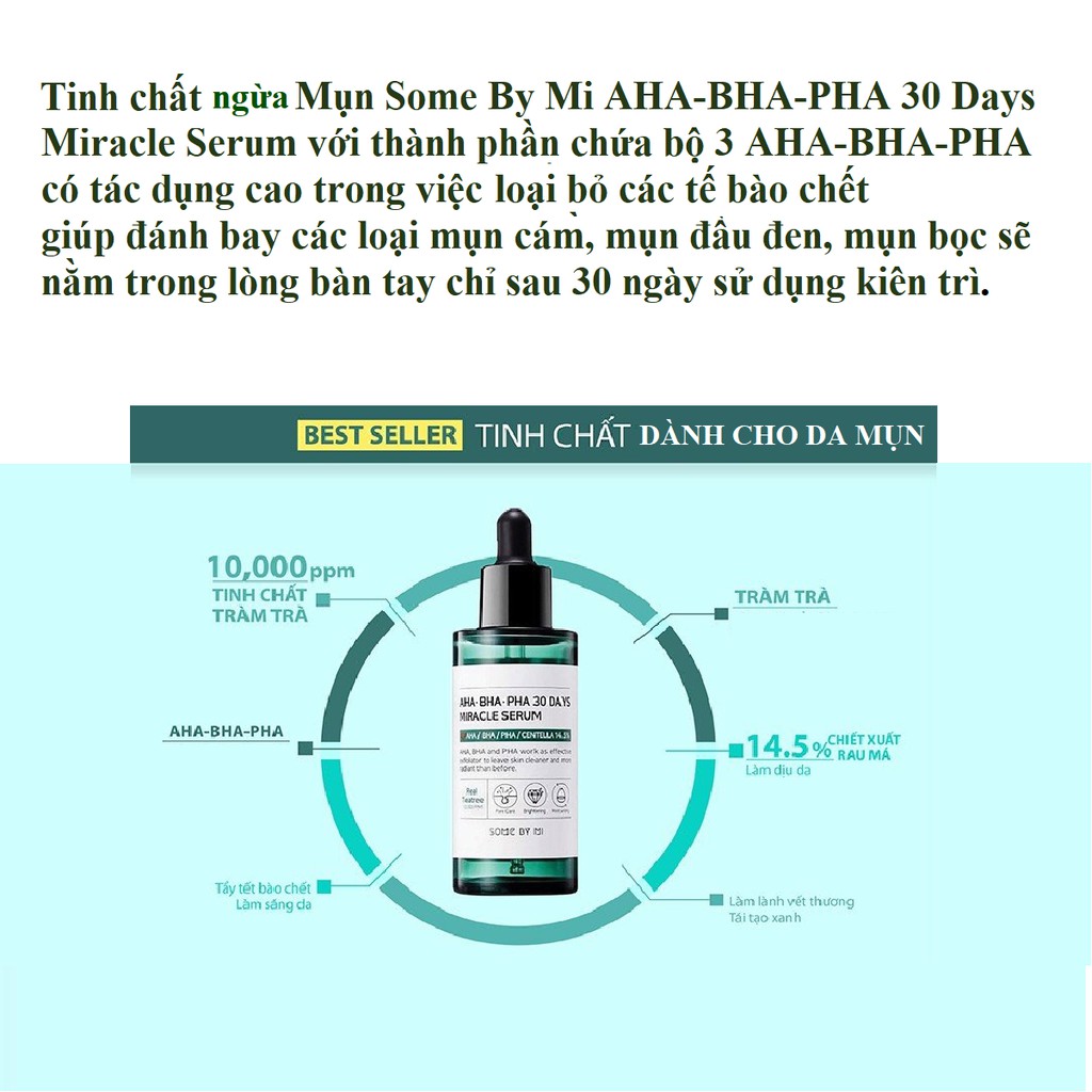 Serum Some By Mi, Tinh chất ngừa mụn hiệu quả cho da mụn Some By Mi AHA-BHA-PHA 30 Days Miracle Serum 50ml Auth Hàn Quốc