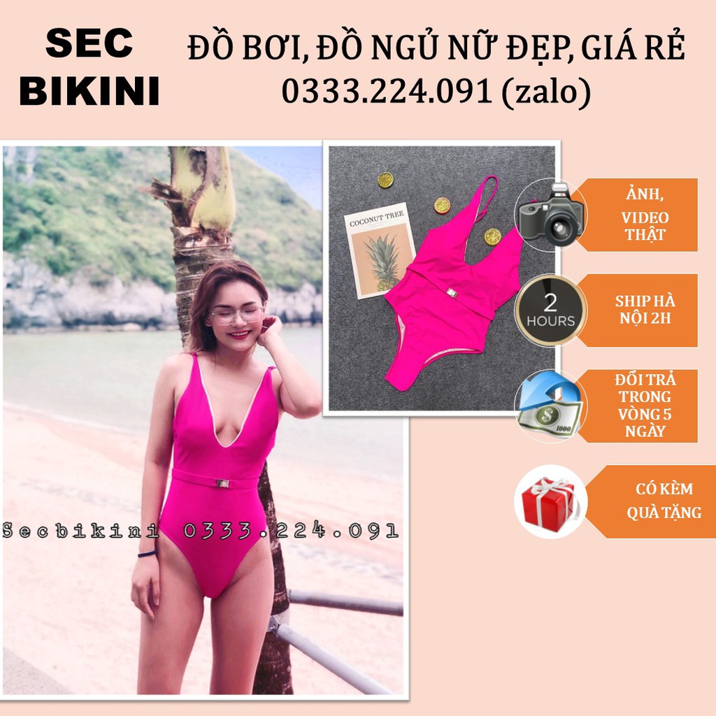 [ẢNH, VIDEO THẬT] Đồ bơi 1 mảnh hồng lọt khe, bikini đai bạc M315