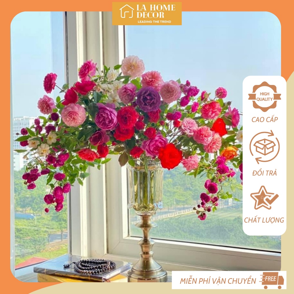 Bình hoa decor thủy tinh, lọ hoa trang trí để bàn phòng khách đẹp phong cách vintage BH005 LA HOME D