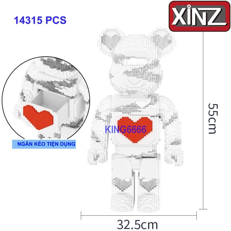Xếp hình Gấu Bearbrick cỡ lớn 50cm - 55cm Đồ chơi lắp ráp nano 3d  bear bricK mô hình bearbicks