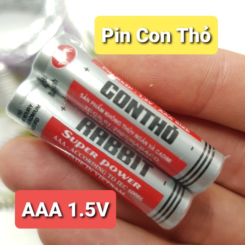 Vỉ 2 Pin Con Thỏ AAA 1.5V không sạc Cặp Pin AAA điều khiển0