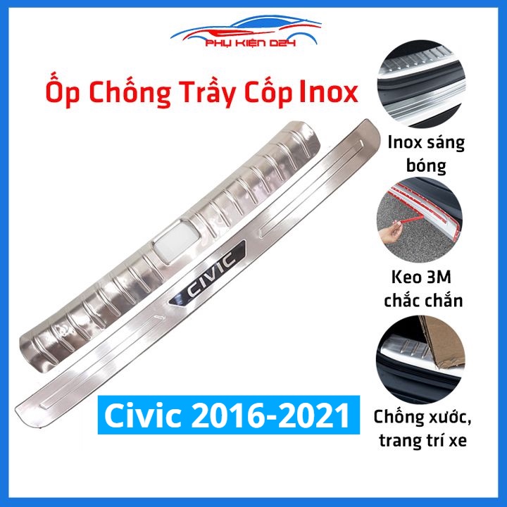 Ốp chống trầy cốp Civic 2016-2017-2018-2019-2020-2021 inox sáng bóng bảo vệ xe chống va đập