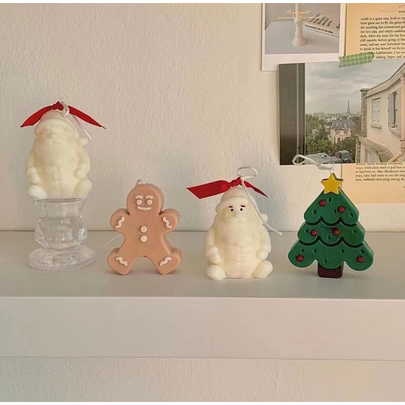 Nến Giáng Sinh cây thông, ông già Noel, bánh gừng