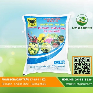 Phân bón đầu trâu npk 17-15-7+te, rễ mạnh, chồi lá khỏe, ra hoa nhiều, dạng viên, gói 1kg, cho cây - hàng chính hãng