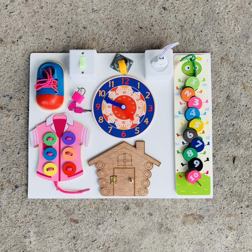 Đồ Chơi Giáo Dục Montessori Bảng Bận Rộn Tổng Hợp Các Kỹ Năng Trong Đời Sống Benrikids