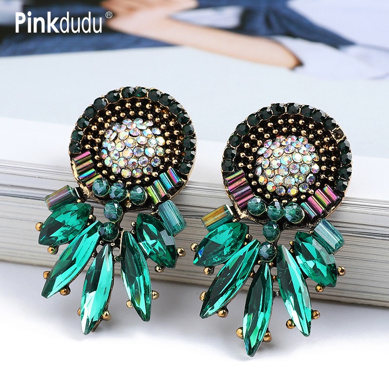 Khuyên tai Pinkdudu PD841 hợp kim đính đá thủy tinh phong cách bohemia thời trang cho nữ