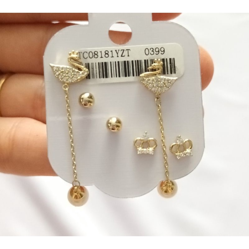 Set 3 đôi bông tai  thiên nga, hạt châu, vương miện