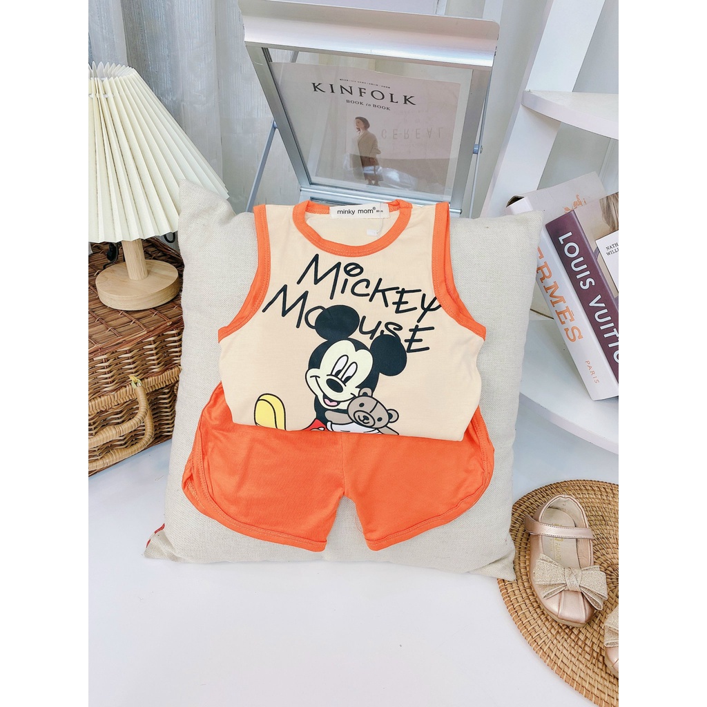 Bộ ba lỗ  thun lạnh minky cho bé in hinh kute thoáng mát