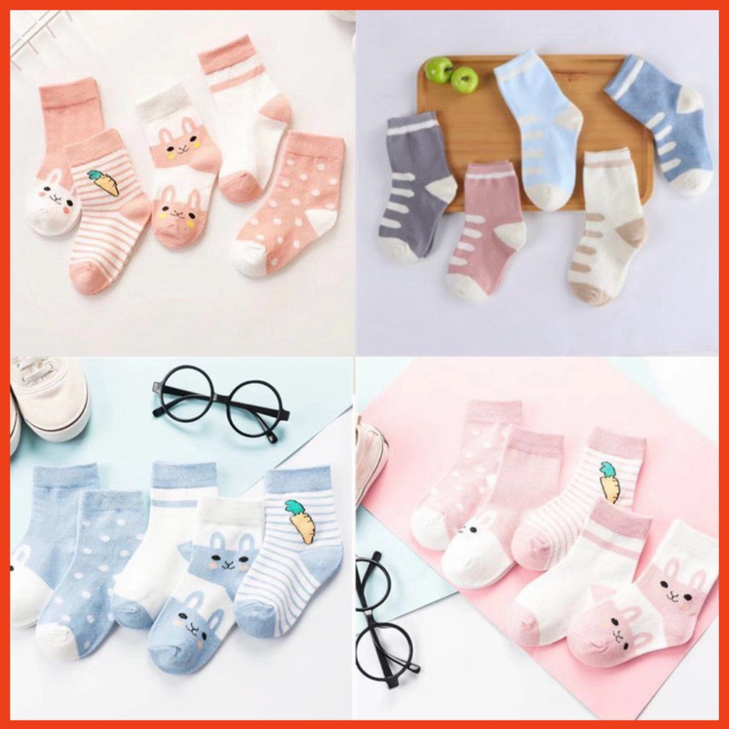 Sét 5 Đôi Tất Cotton Hàng Quảng Châu CAO CẤP Chất Dày Dặn Cho Bé Từ 0-5 Tuổi