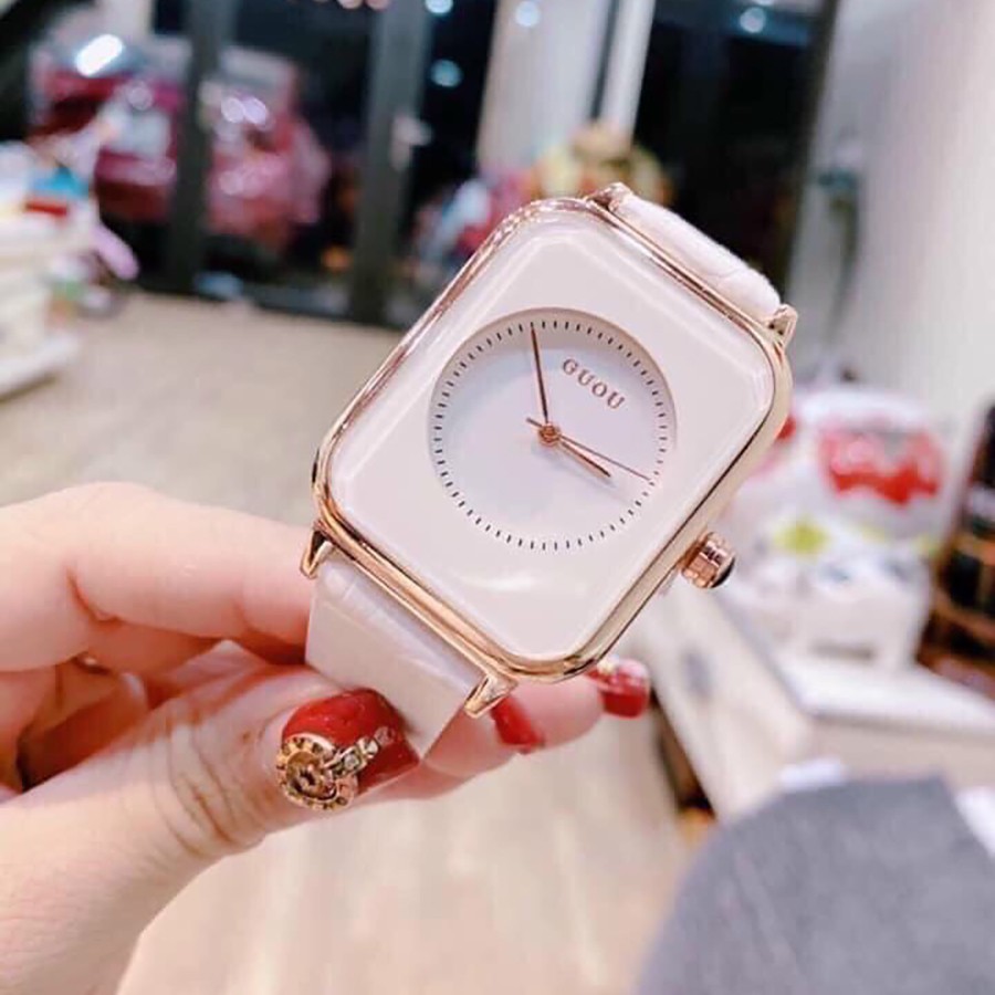 Đồng hồ nữ guou dây silicon mặt chữ nhật siêu hot kèm video ảnh thật
