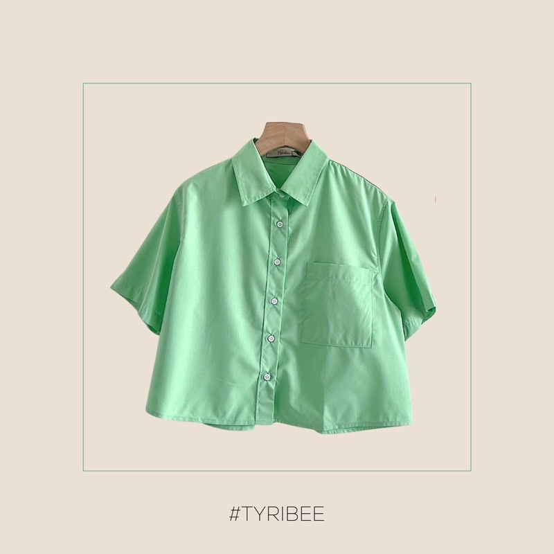 Áo sơ mi nữ croptop TN tay ngắn túi vuông chất cotton Poplin nhiều màu - Hanie Top -  Tyribee Clothing