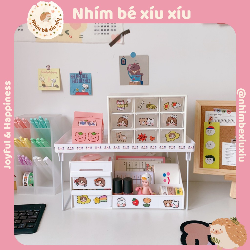 [TẶNG STICKER] Kệ decor xinh xắn, kệ nhựa trắng đựng mĩ phẩm đa năng VT99