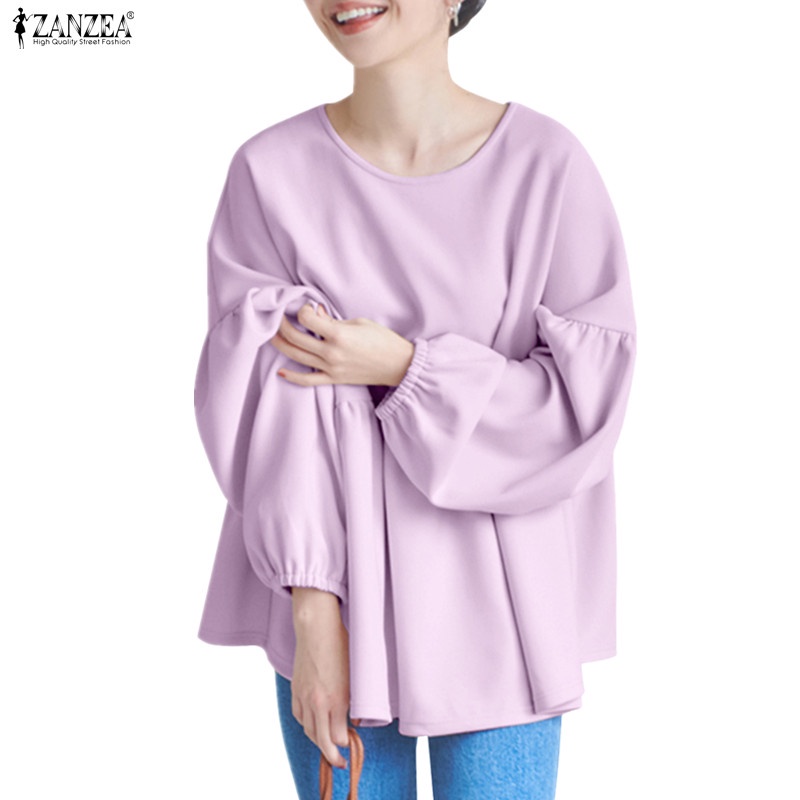 Áo kiểu ZANZEA thiết kế tay dài cổ tròn phong cách Hàn Quốc dành cho nữ