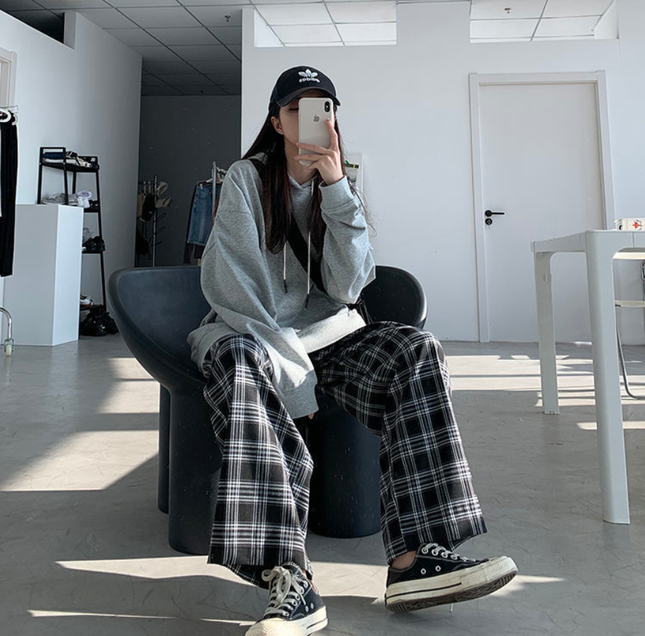 Quần dài ống rộng hoạt tiết caro thời trang cho nữ | BigBuy360 - bigbuy360.vn