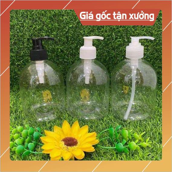 Chai nhựa pet vòi nhấn sữa tắm 500ml Trong lùn chiết mỹ phẩm