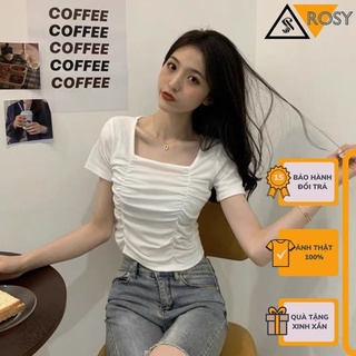 Áo kiểu nữ chất thun co giãn croptop tay ngắn phối nhún siêu xinh cho các nàng