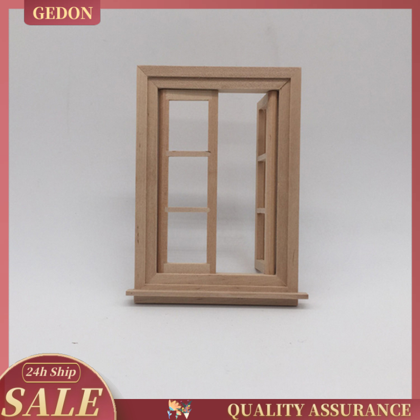 Unpainted 1/12 Dolls House Miniature Wooden Movable 6 Pane Double Window Model DIY Accessories Collections