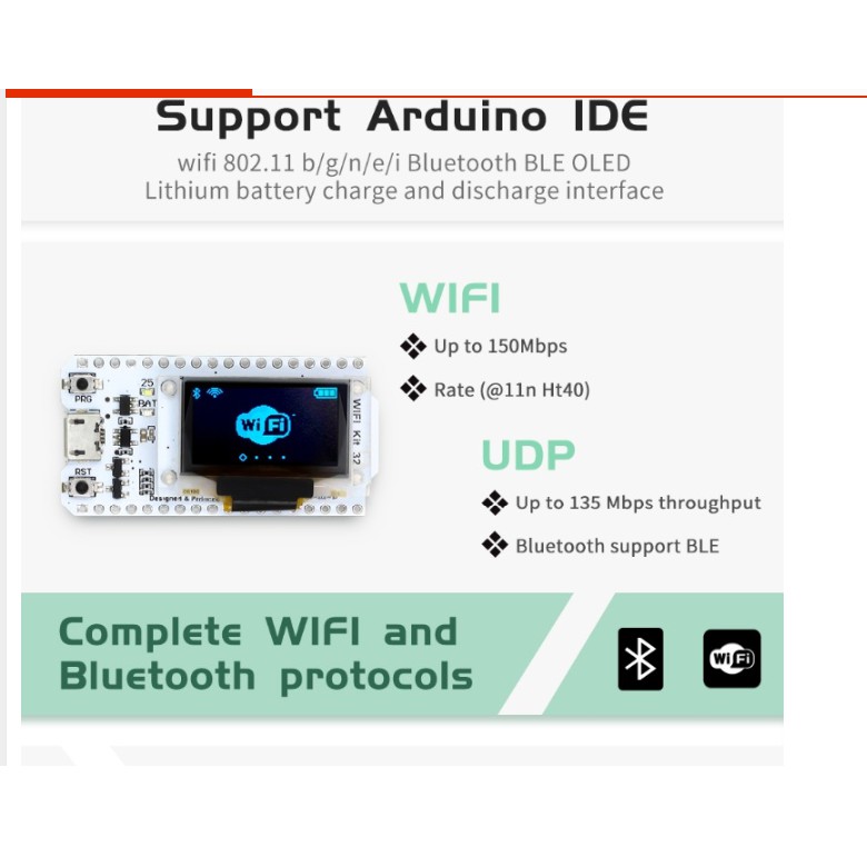 ESP32 Bluetooth WIFI, MÀN HÌNH OLED 0.96 inch, CP2102, bộ nhớ 32 M, điện áp 3.3 V-7 V | BigBuy360 - bigbuy360.vn