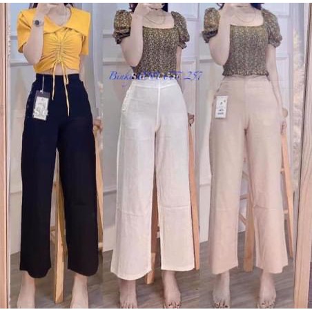 Quần đũi nữ ống rộng, Quần lửng trên mắt cá chân kết hợp chung áo croptop siêu xinh
