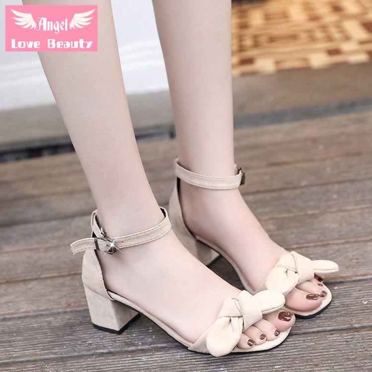 Giày Sandal Cao Gót Hở Ngón Đính Nơ Thời Trang Mùa Hè Phong Cách Hàn Quốc Dành Cho Nữ