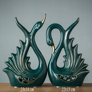 Tượng decor trang trí đôi thiên nga sứ MK DECOR hoạ tiết sắc nét trang trí nhà cửa, phòng khách