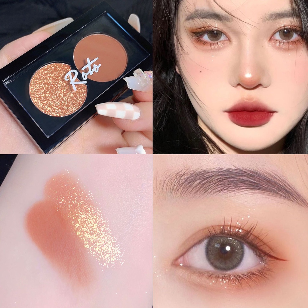 Bảng Phấn Mắt ROTO Chất Acrylic Lì Lấp Lánh Trang Điểm Mắt Khói Tông Nude Sắc Tố Đen