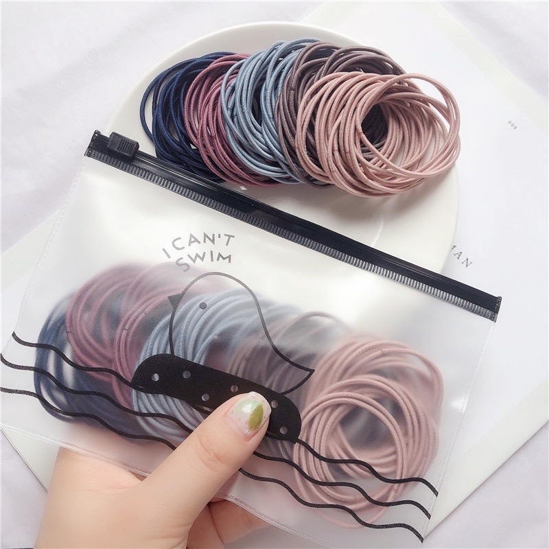 [Kèm túi zip] SET 100 DÂY thun cột tóc / chun cột tóc mix 5 màu bền đẹp