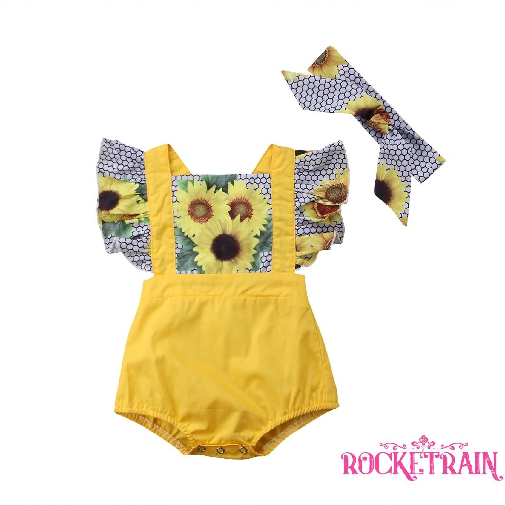 Set jumpsuit sát nách họa tiết hoa + băng đô cài tóc xinh xắn dành cho bé gái