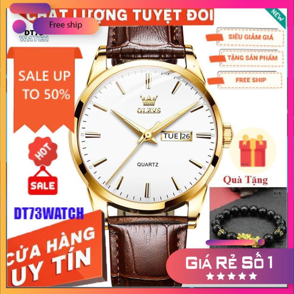 Đồng hồ nam OLEVS Nhật Bản,Chống nước,Chống Xước,Đồng hồ chạy pin,dạ quang,Dây da cao cấp,BH 12th
