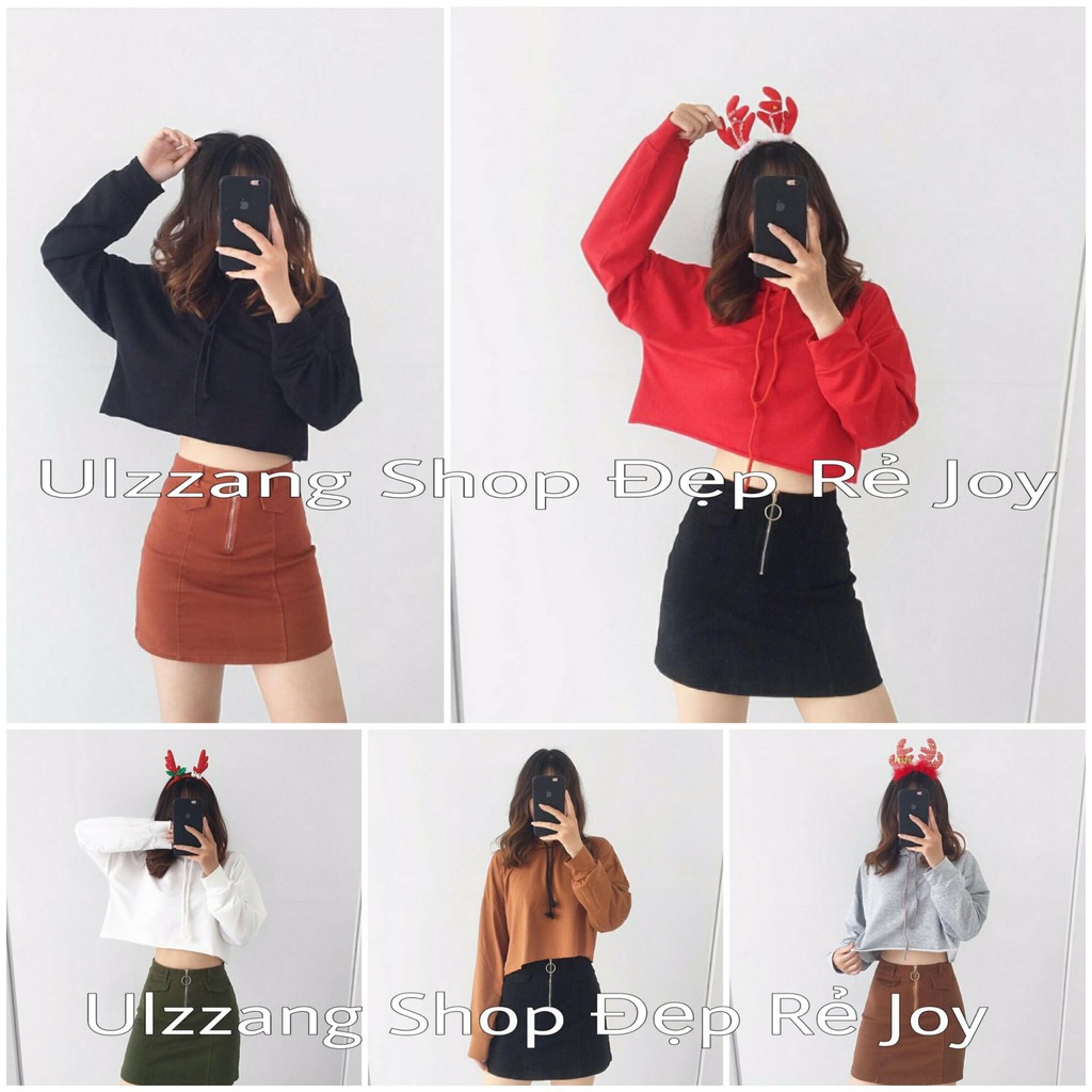 ÁO THUN CROPTOP TRƠN CÓ NÓN FORM RỘNG TAY DÀI ULZZANG - ÁO NHÓM CROP HOODIE BASIC 1